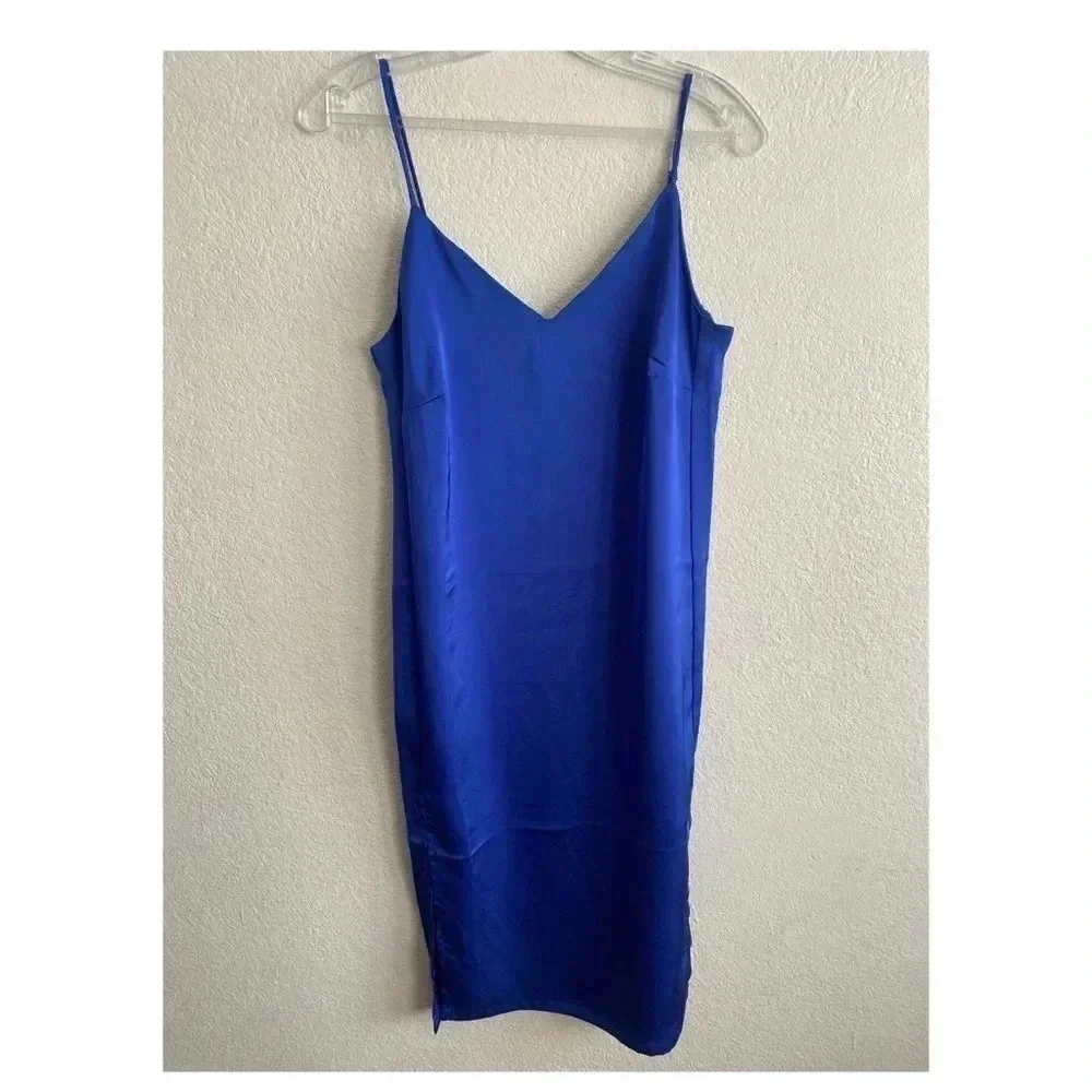 🆕Shinestar Satin Split Hem Cami Dress Royal Blue XS🆕 - Picture 2 of 9